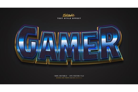 3D Gamer Text Style in Blue and Gold