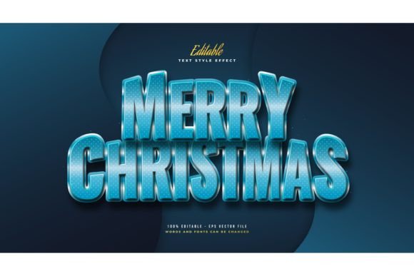 3D Merry Christmas Text in Blue Style