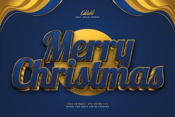 Merry Christmas Text in Blue and Gold