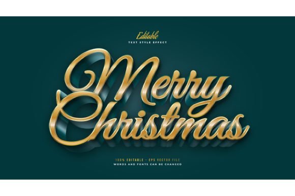 Merry Christmas Text in Gold and Green