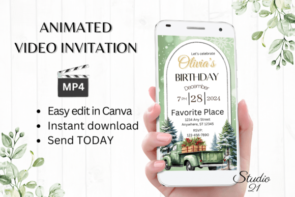 Modern December Birthday Invitations: Digital & Animated