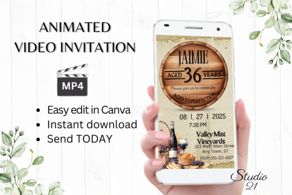 Wine Birthday Party Invitation: Digital & Animated
